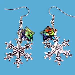 PENDIENTES COPO DE NIEVE vitrail arco iris cristal estrella invierno congelado Navidad 3V - Imagen 1 de 6