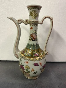 Große antike orientalische Glasur vergoldete bemalte Vase verziert Blumen Ausguss - Bild 1 von 9