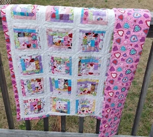Handmade Scrap Quilt - Pink with Hearts - Picture 1 of 1