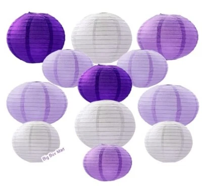 12-Piece Lantern Party Pack Set - Purple, Lavender, & White Paper Lanterns - Image 1 of 4