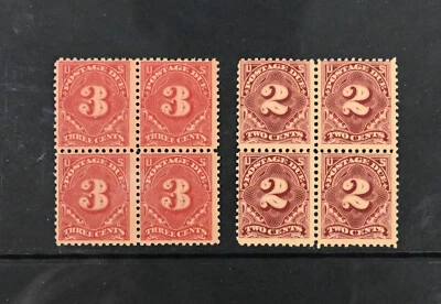 USA Scott # J62b J63 Blocks of 4 VF OG NH/H BOB Postage Due US Stamps Cat $125 - Image 1 of 2