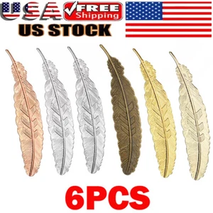 6PC Metal Feather Bookmarks Book Marks Page Markers For Book Lovers 6 Colors HOT - Picture 1 of 10