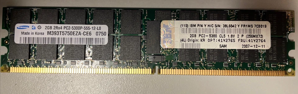 Samsung 2GB Server Memory 2Rx4 PC2-5300P-555-12-L0 CL5 ECC RDIMM 1.8V IBM - Image 1 of 3