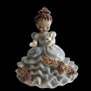 Rare Vintage Josef Originals Girl in Blue Dress with Bird Figurine 5.25" READ - Picture 1 of 19