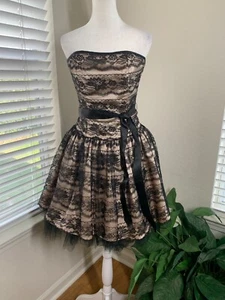 Jessica McClintock Damen Kleid Größe 1 / 2 Beige Schwarz Spitze Gunne Sax Gothic - Bild 1 von 9