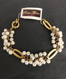 Neu mit Etikett Vintage Rosa Flores simuliertes Perlenarmband 7 Zoll - Bild 1 von 5