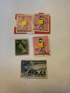 5pc Vintage Australian Stamp Lot - Antarctic Territory Golden Whistler Bird QEII - Picture 1 of 3