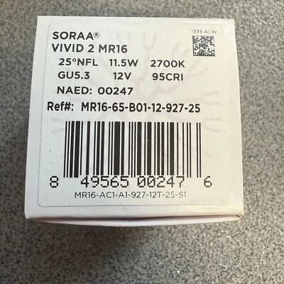 Soraa Vivid 2 MR16 LED Replacement Lamp - 11.5W, 2700K, 12V, 25°, 50mm, 95CRI - Image 1 of 4