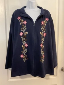 Bonnie Evans Women's Navy Blue Embroidered Zip Front Jacket Size 3X -B25 - Picture 1 of 7