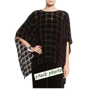 Poncho Eileen Fisher Terciopelo Burnout Negro Cuadros Talla Única Topper Caftán Kimono - Imagen 1 de 9