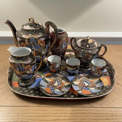 Vtg 10 pcs Japanese Porcelain Ceramic Satsuma Moriage Dragon Ware Tea Set - Image 1 of 4