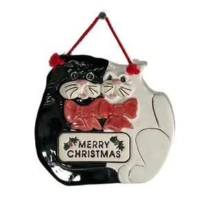 Vintage Smoky Mountain Pottery Cat Wall Hanging Art Merry Christmas Kitten SMP - Picture 1 of 6