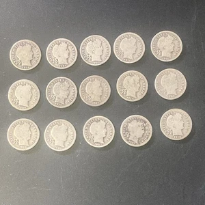 Lot von fünfzehn (15) Barber Dimes 90 % Silber zirkuliert verschiedene Daten 1,50 $ Gesicht - Bild 1 von 7