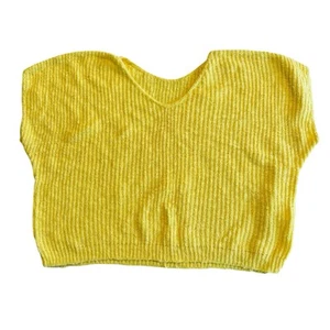 Suéter corto tejido manga corta cuello en V amarillo vintage años 80 M - Imagen 1 de 4