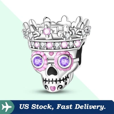 KUNSIR 925 Sterling Silver Charm Gothic Crown Glow Skull Bead Charm for Bracelet - Image 1 of 4
