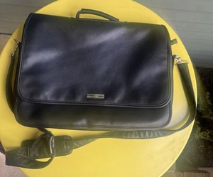 Nine West Messenger Briefcase Padded Laptop Bag Black Leather Adjustable Strap - Picture 1 of 13
