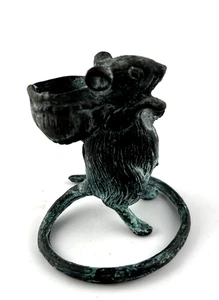 Vintage Mouse Candlestick Candle Holder 6” Patina Metal Whimsical Novelty Cute - Picture 1 of 6