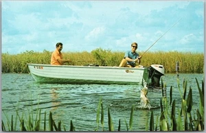 Vintage 1960s FISHING Postcard Two Guys in MIRROCRAFT Fishing Boat / Wisconsin - Picture 1 of 2