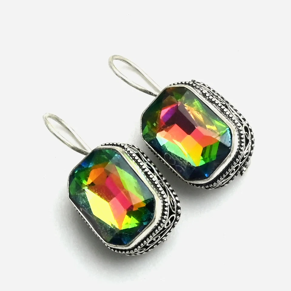 Brincos antigos pendurados em gota de pedra preciosa topázio místico 1,4" AE-11365 - Imagem 1 de 1