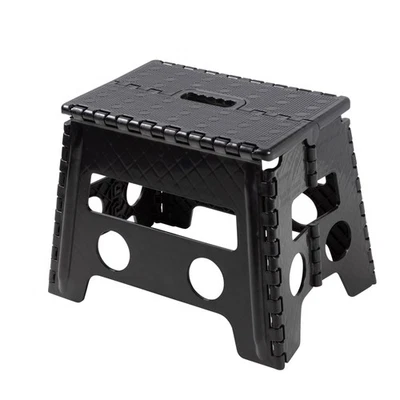 One Step Folding Step Stool, Black Plastic - Image 1 of 4