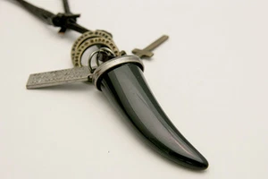 Vintage Ivory Dog TAG Leather Chain Cross Men Necklaces (US Seller) - Picture 1 of 1