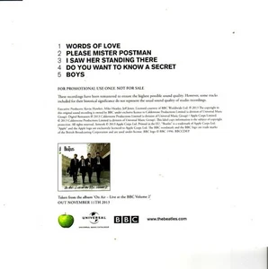 THE BEATLES "On Air Live at the BBC Volume 2" 5 Track PROMO CD Papersleeve RARE - Foto 1 di 1