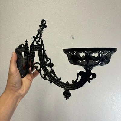 Antique Victorian Ornate Cast Iron Oil Lamp Holder Wall Sconce Dated 1881 - Image 1 of 4