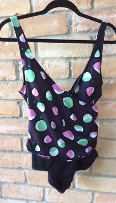 Traje de baño Jantzen Classics para mujer 14 de una pieza envolvente sintética negro a lunares natación Foto 1 de 4