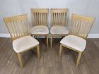 DINING CHAIRS Set of 4 Solid Oak Bannister Back Light Grey Padded Seats Cushion