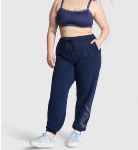 Victoria's Secret PINK Ivy Fleece Campus Sweatpants in Noir Navy Bling - Size Sm - Picture 1 of 7