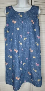 Vtg Christopher & Banks Blue Denim Floral Jumper Dress w/ Pockets Women's Sz: LG - Picture 1 of 8