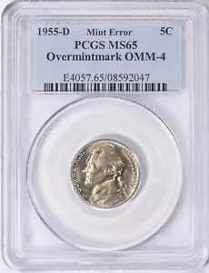 1955-D/S Jefferson Nickel Overmintmark OMM-4 PCGS MS-65 Mint Error D Over S - Bild 1 von 5