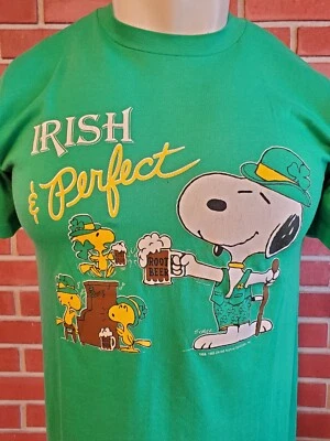 Camiseta grande de una sola puntada vintage Snoopy "Irish & Perfect" para hombre mediana años 90 Foto 1 de 4