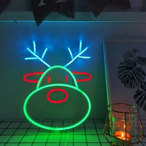 Cute LED Reindeer Neon Light Christmas Sign for Home Party Wall Decor Dimmable - Picture 1 of 2