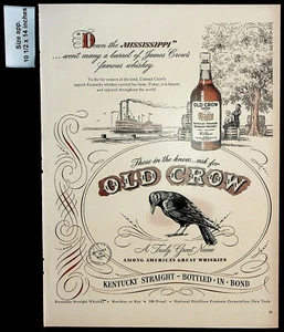 1947 Old Crow Bourbon Whiskey Black Bird Bottled in Bond Vintage Print Ad 29769 - Picture 1 of 1