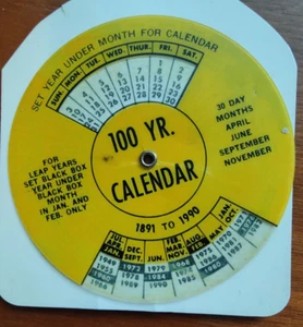 Calendario Portátil Personal 100 Años 1891 A 1990 Plástico - Imagen 1 de 3