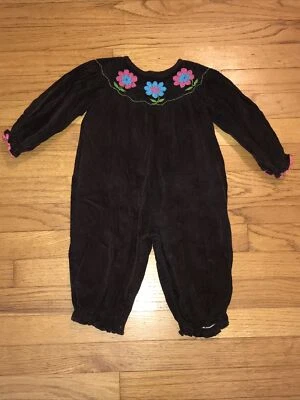 Zuccini Smocked Flowers Brown Cord Bubble Romper 12 months - Image 1 of 4