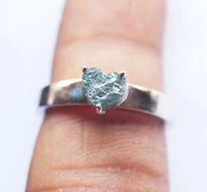 5.5mm Blue Heart Rough Diamond Ring, Uncut Raw Diamond silver Engagement Ring - Picture 1 of 10