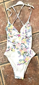Accessorize Cream Multi Floral Lace Up Back Swimsuit UK 10 BNWT - Picture 1 of 4