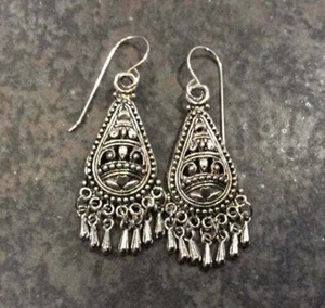 Silver Filigree Boho style chandelier earrings with Sterling Silver earwires - Picture 1 of 4