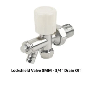 Válvula de bloqueo en ángulo Válvula de radiador de drenaje de 8 mm - Cromo / Blanco - Imagen 1 de 3