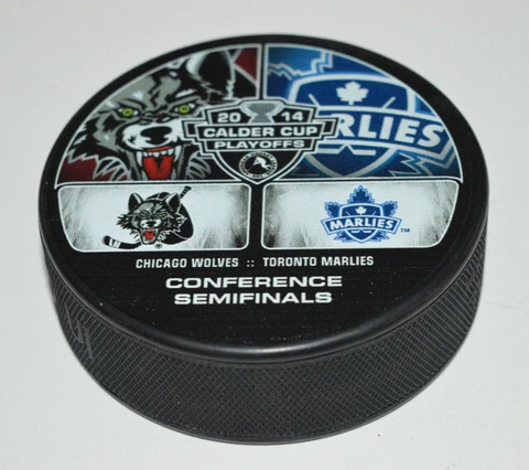 CHICAGO WOLVES vs TORONTO MARLIES 2014 Calder Cup Playoffs Dueling Logo PUCK Cover