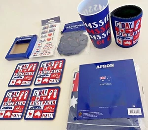 ALL NEW AUSTRALIA THEMED FUN GIFT SET OF 6 CUP COASTERS HOLDER  BALLOONS APRON - Picture 1 of 7