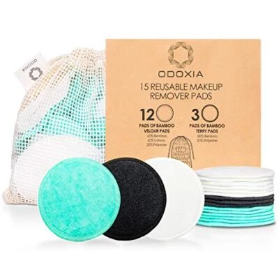 Reusable Makeup Remover Pads Eco Friendly &Zero Waste Cotton Rounds 15 Pads& Bag - Image 1 of 4