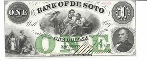 $1 1863 Nebraska Bank of De Soto CU Two Men Indians Green ONE Choice Unc #4090 - Imagen 1 de 3