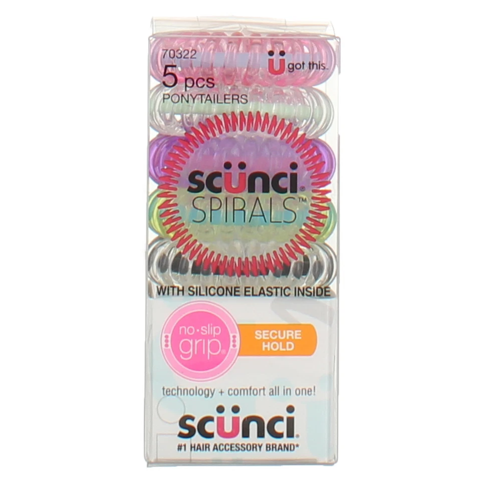 Colas de caballo Scunci Spirals agarre antideslizante, colores surtidos, 5 unidades Foto 1 de 2