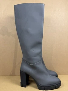 Aquatalia Indi Healed Platform Knee High Boots Size 9 Leather Matte Gray New - Picture 1 of 13