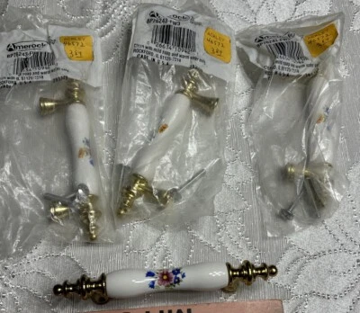 Lote de 4/3 tiradores de cajón de cerámica floral vintage Amerock sin abrir Foto 1 de 4