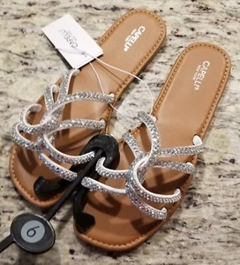 Capelli NY Women's Sz 8/9 Sandals Slip On Flat Summer Shoes Silver Sparkles NWT - Picture 1 of 9