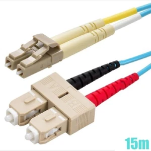 15M LC-SC Fiber Optic 10Gbps Duplex 50/125 Multi-Mode Optical Patch Cable Aqua - Picture 1 of 3